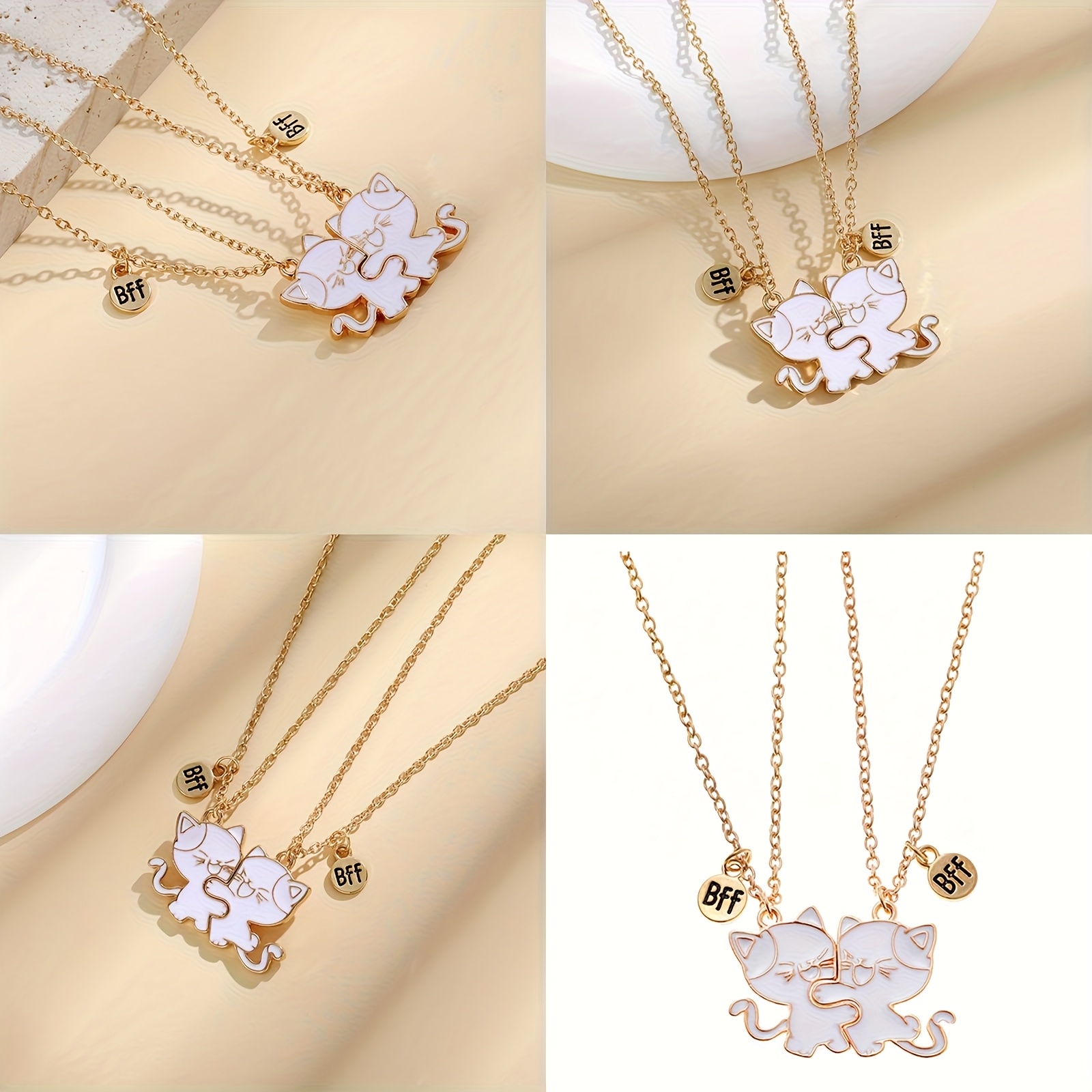 2pcs Cat Friendship Necklace with Pendant Set