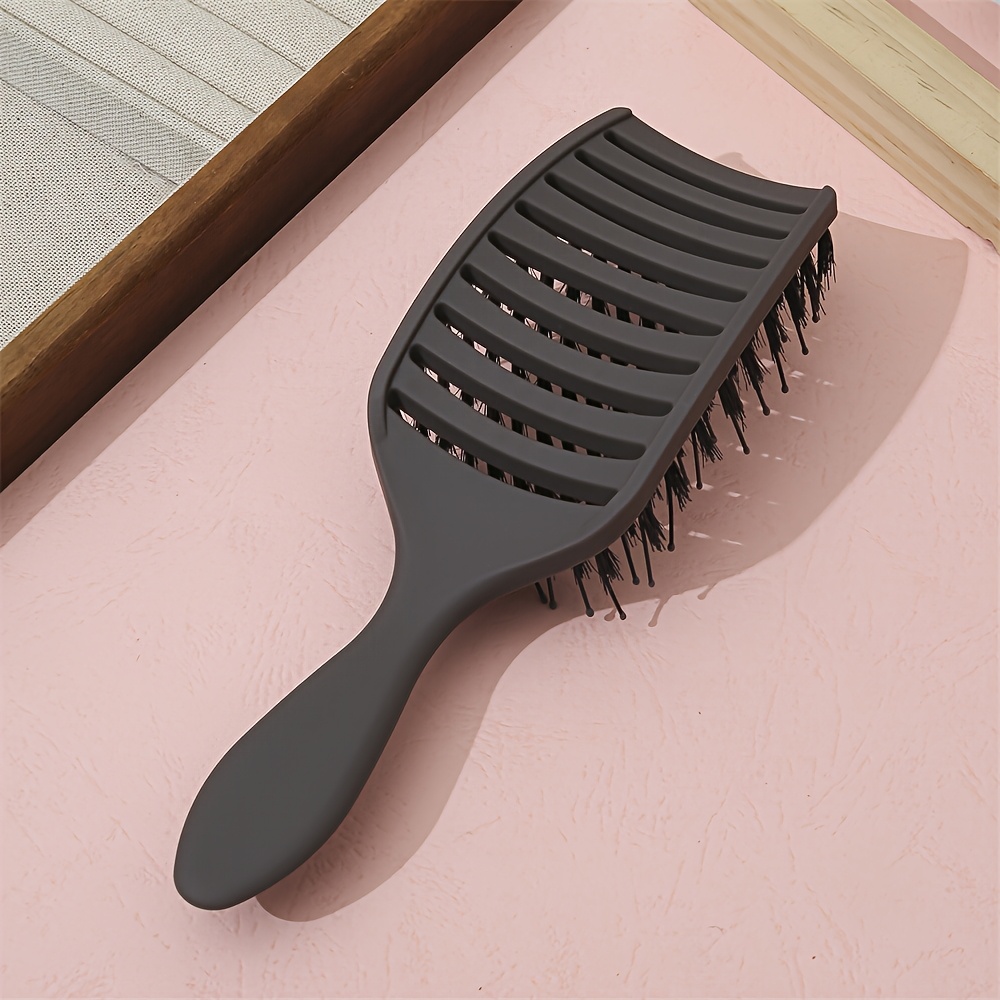 TEMU 1pc Hollow Curved Hair Brush - Practical Home Use, Daily Long Hair Detangling, Wet Hair Blow-dry Brushing, Salon Professional Styling And Travel