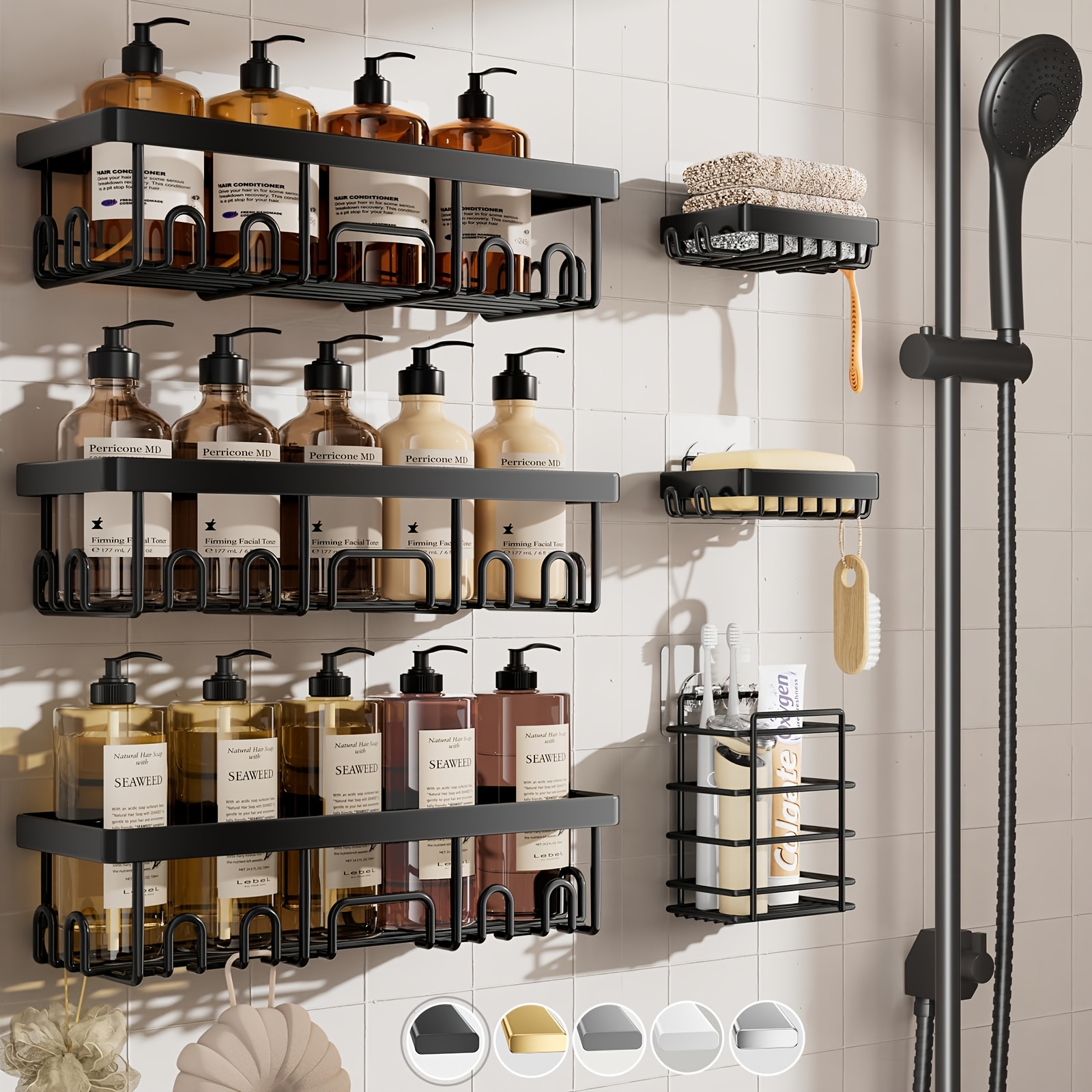 TEMU Shower Caddy Adhesive Shower Organizer Rustproof Stainless Steel Bathroom Shelves, Large Capacity No-drill Rack Storage Additions With Soap Dish