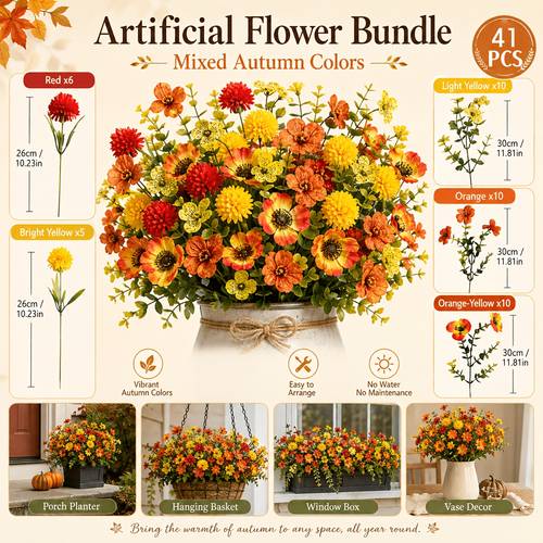 41pcs high end autumn colored artificial ball chrysanthemum bouquet with pansies and violets yellow orange and wine red dense pansy bouquet artificial flowers for lawn flower bed porch courtyard and thanksgiving