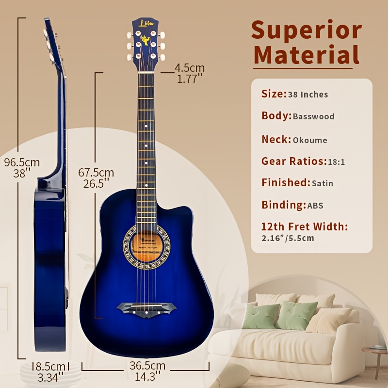 38-inch Basswood Acoustic Guitar, Gloss Finish Guitar Bundle,... product image 3