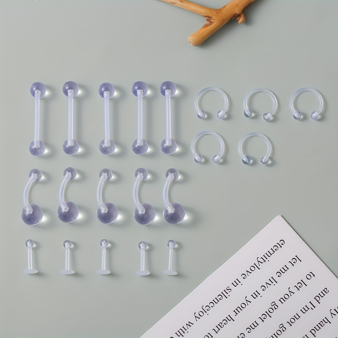 Cross-border Europe America Acrylic Human Piercing 20pcs Plastic Soft Rod Nail Tongue Nail Eyebrow Nail Lip Nail Ear Bone Nail Piercing Jewelry
