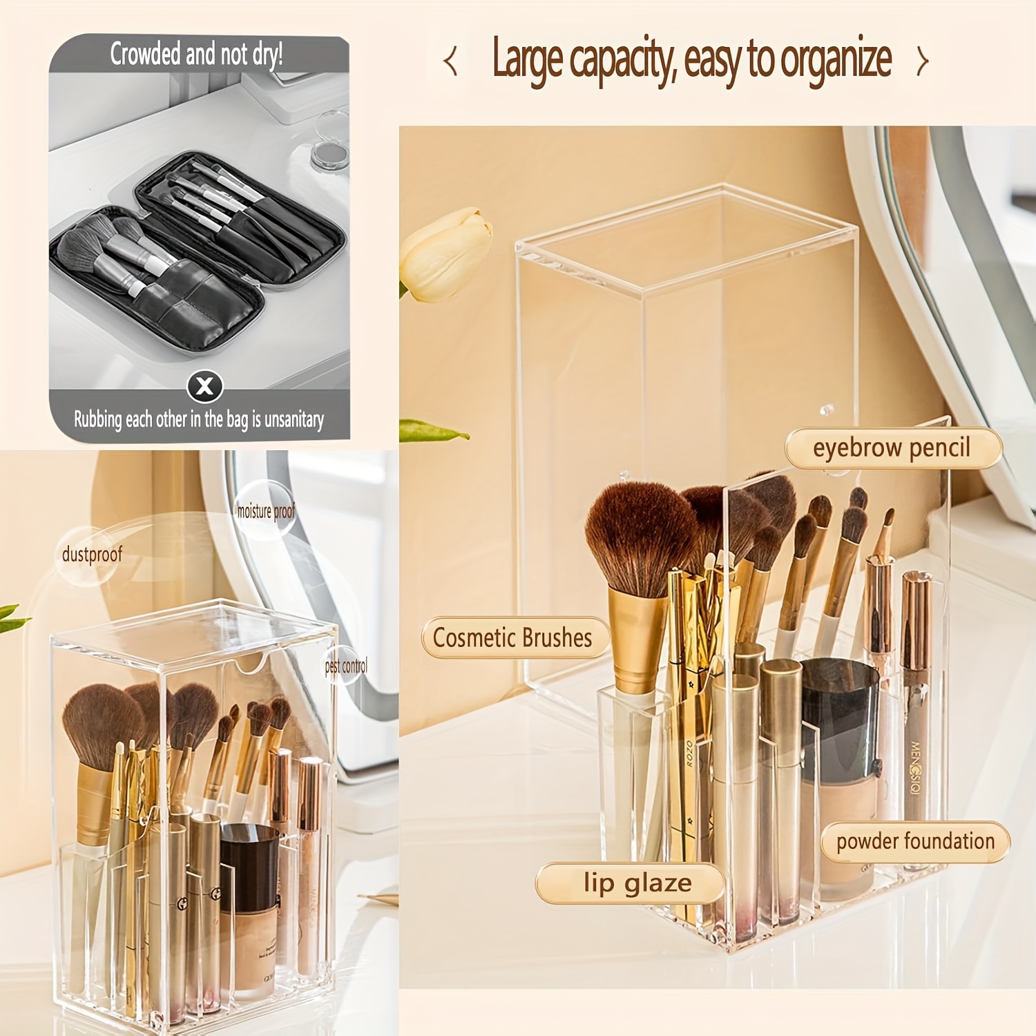 makeup brush organizer versatile cosmetic storage container with sections no drill tabletop organizer   Product details 2