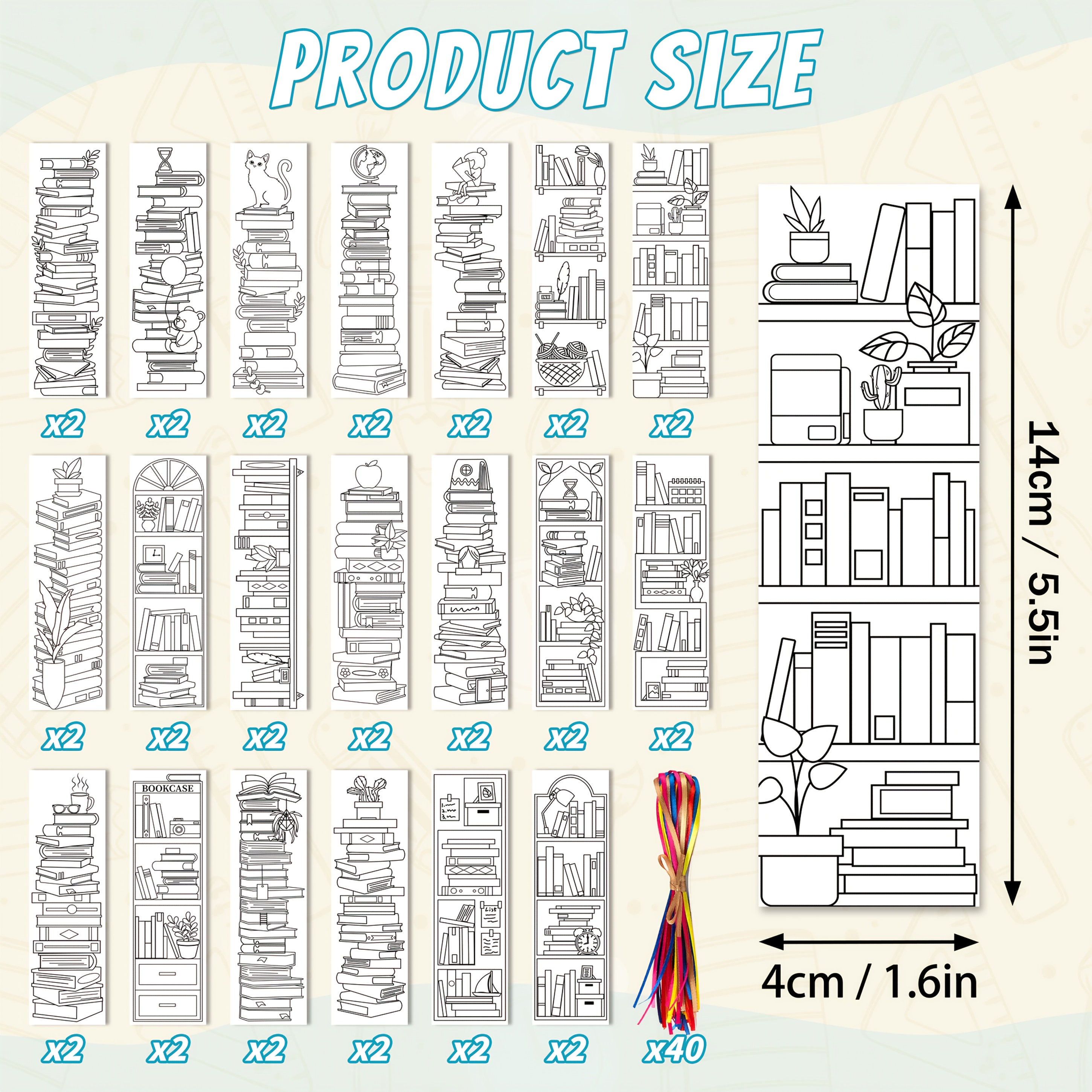 Image of 40pcs Coloring Your Own Blank Paper Bookmarks For Reading, Journaling, Classroom Organization Vibrant Designs, Quality Readers, Book Lover Gifts, 20 Styles