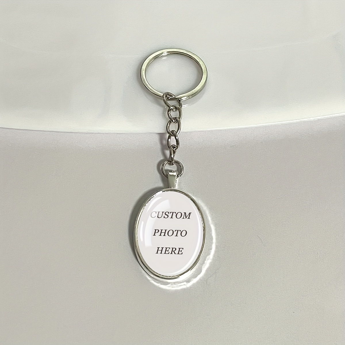 TEMU [customized] 1pc Customized Photo Keychain Personalized Cartoon Anime Pet Couple Celebrity Picture Image Circular Heart-shaped Glass Surface