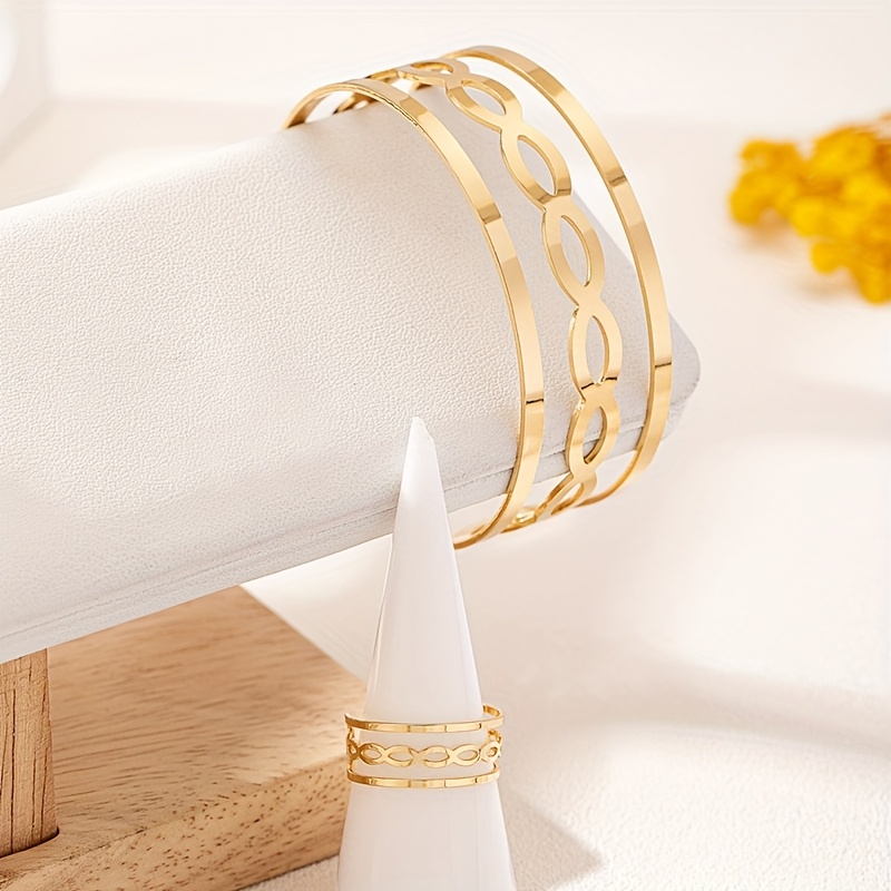 2pcs Minimalist Hip-Hop Spiral Wide Band Bangle and Ring Set
