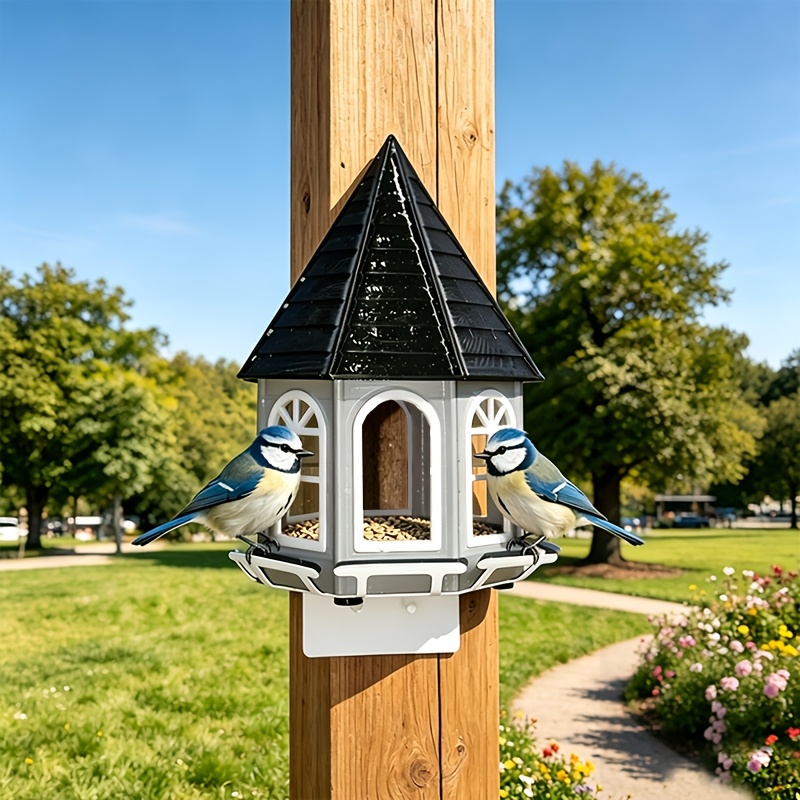 TEMU 1pc Wall-mounted Feeder, 3d-printed, Black And Scheme, Featuring A Feeding Design, Designed To Hummingbirds And , Weatherproof Garden Yard Patio