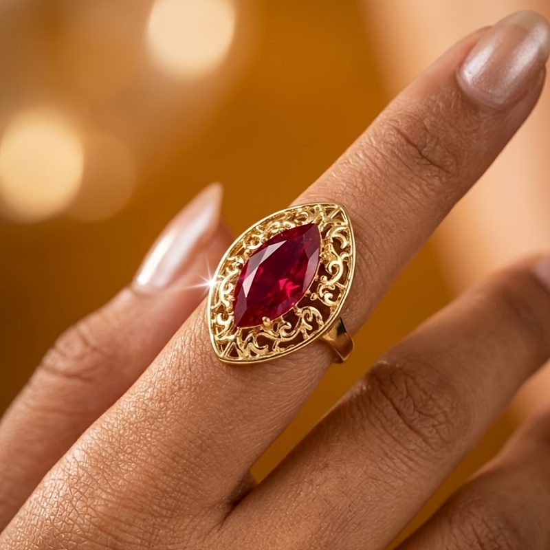 Bohemian-Style Red Glass Women's Vintage Openwork Ring