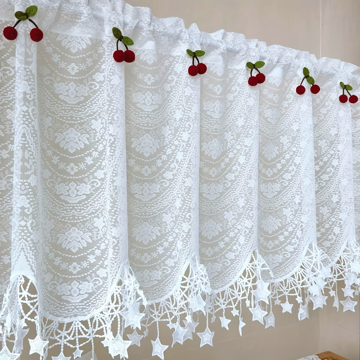 

1pc White Lace Kitchen Curtains Valance, Rod Pocket Short Curtain, Window Treatment Valances For Kitchen Bathroom Bedroom Home Decor