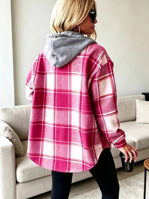 damen herbst/winter lockere karierte freizeit-top-jacke mit kapuze im europäischen/amerikanischen stil