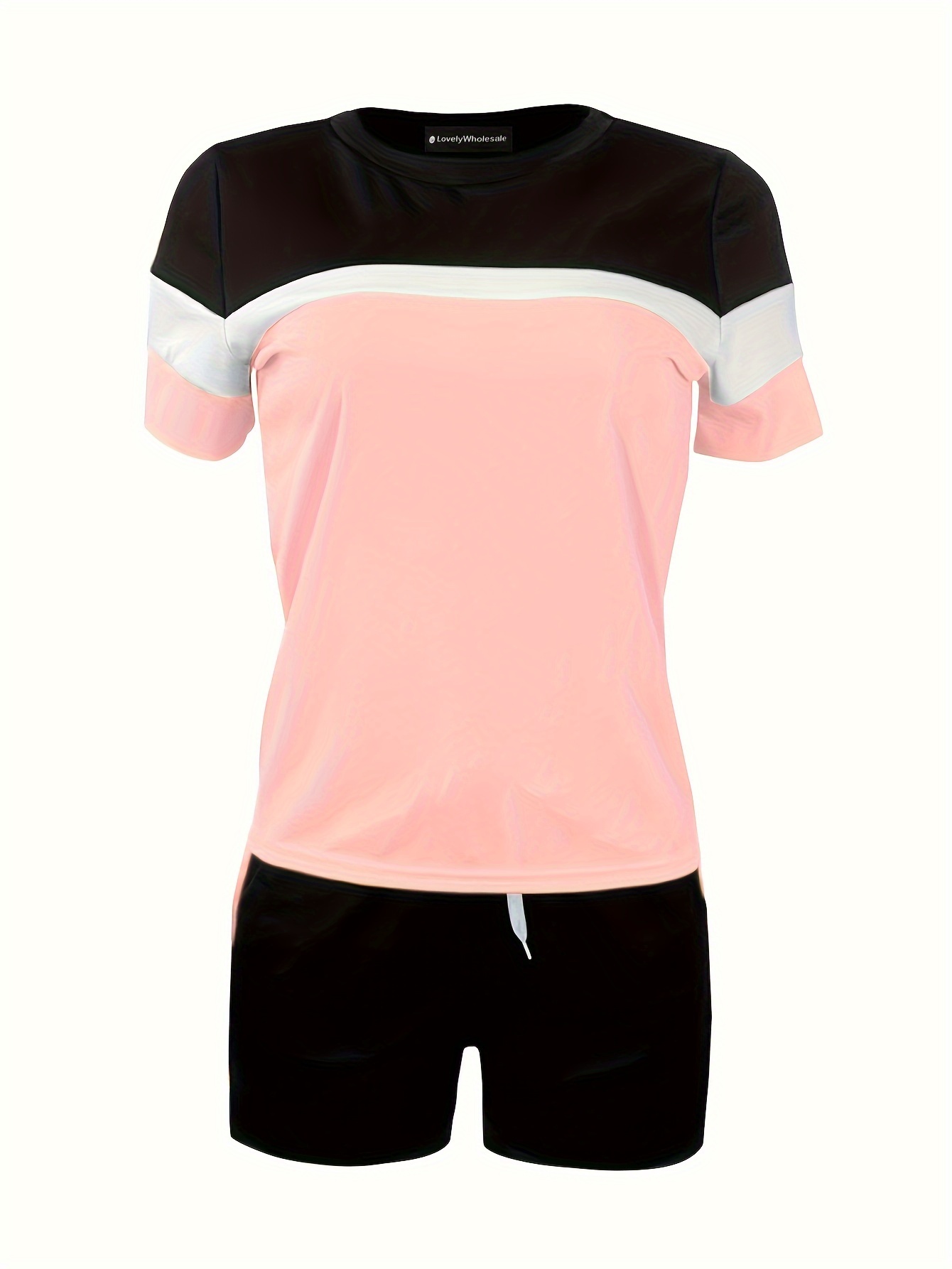 PINK VS Medium Black & Rainbow Shorts & good Matcging Oufit Tee Shirt Set