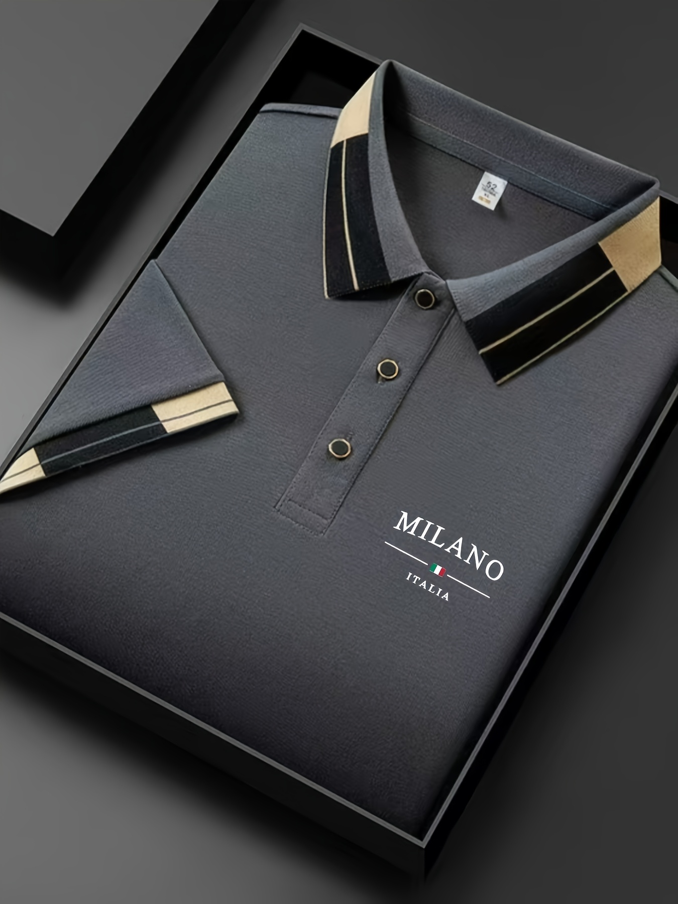 Camisa polo ligera y suave para hombre con estampado 'MILANO ITALIA', transpirable, casual y formal, corte regular, cuello con botones, ideal para vacaciones y uso diario, diseño de contraste, tela suave