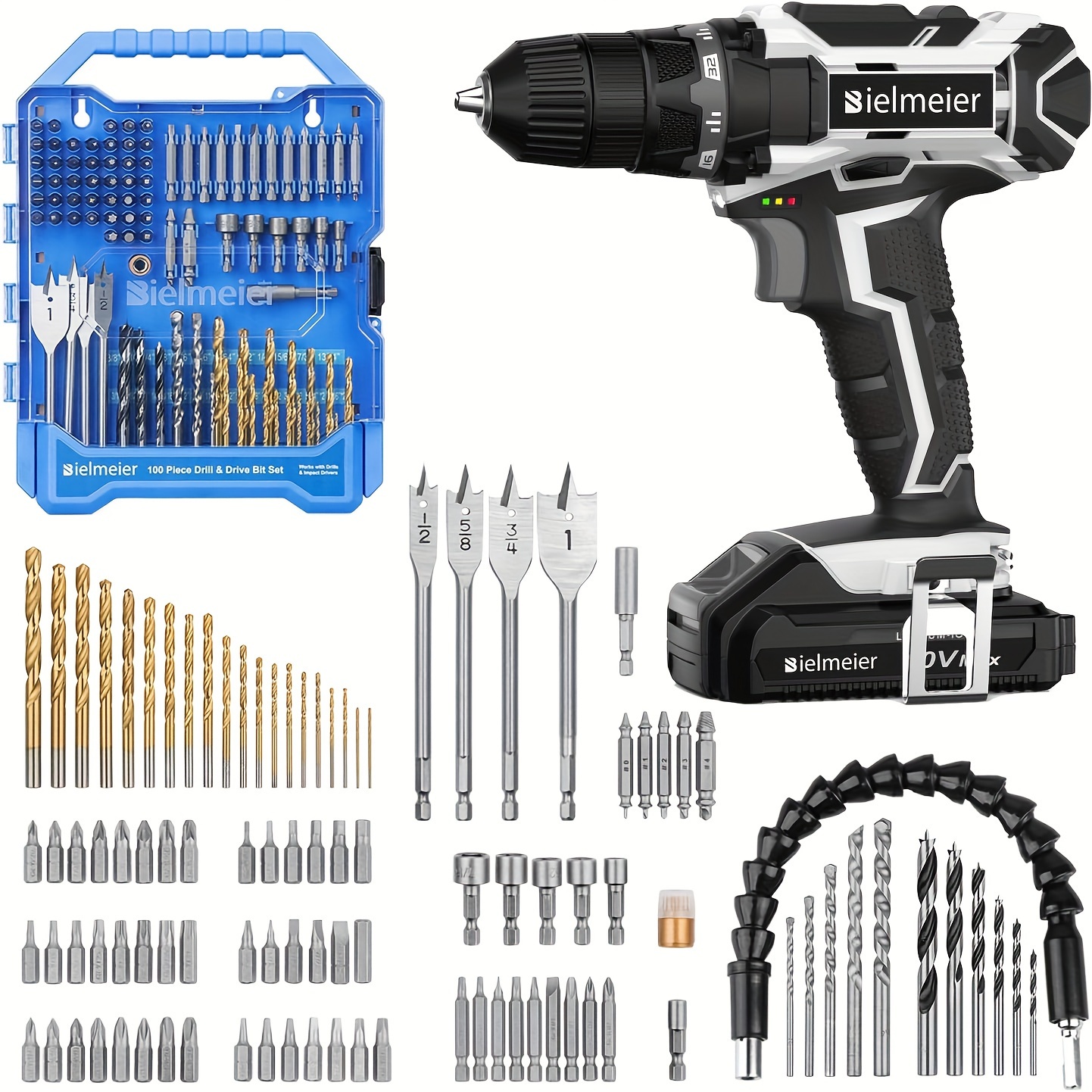 

Bielmeier 20v Cordless Power Drill Driver Set, Combo Kit With Versatile 100-piece Accessories, 3/8 Inch Keyless Chuck, Includes Battery Pack Charger, For Professional Work And Home Repair