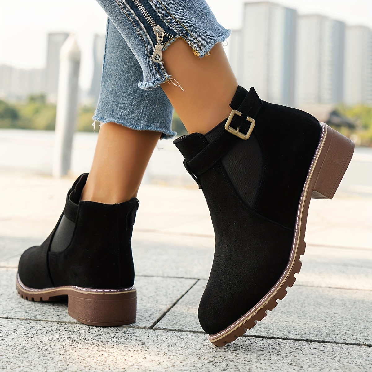 

Women' Ankle Booties - Classic Fashion Low Heel Platform Boots With Round Toe, Pull-on Closure, And For Casual Wear