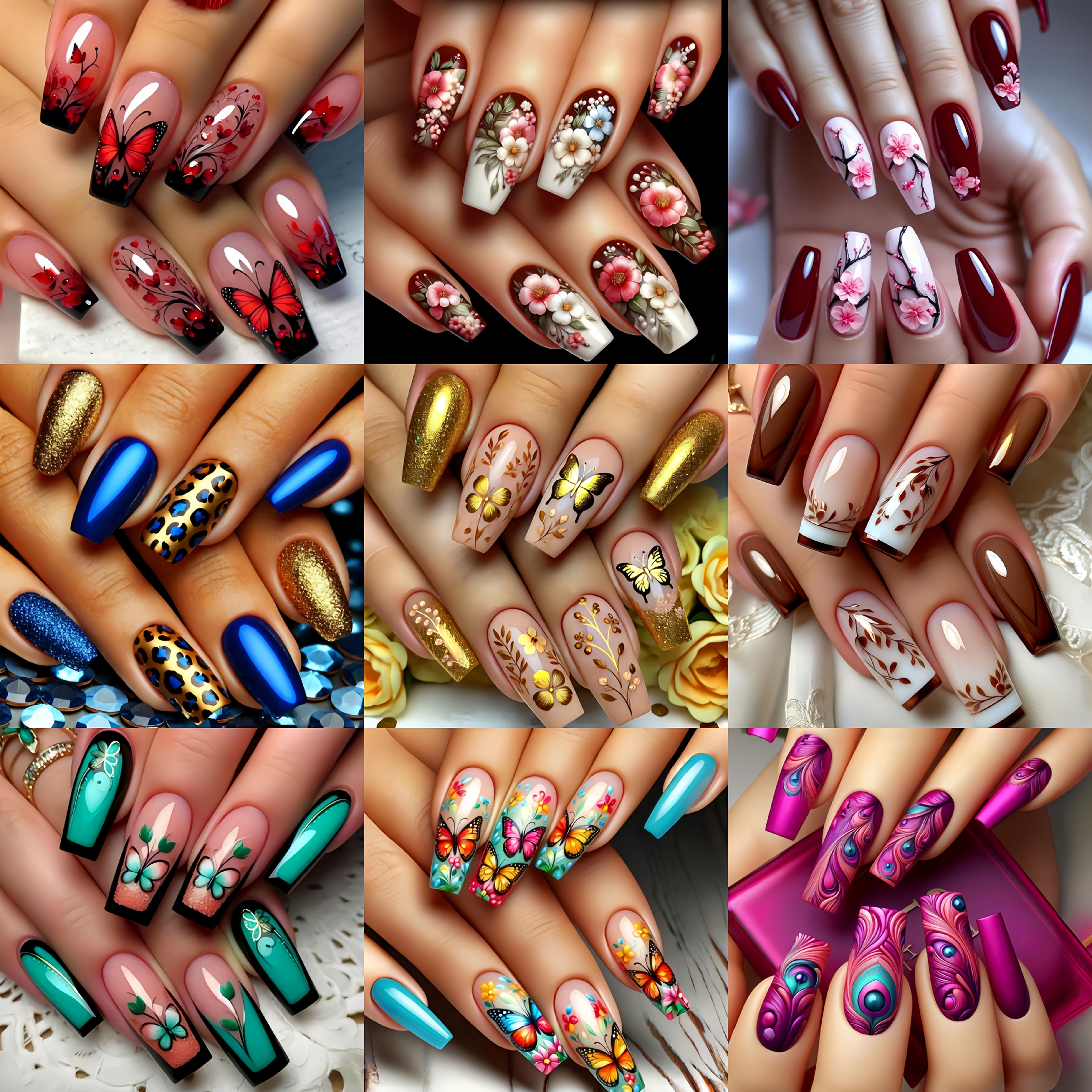TEMU Kit de Nail Art 216 pièces, Faux Ongles à Pression Mode à Imprimé Papillon et Léopard, Faux Ongles Multicolores, Autocollants d'Ongles Gothiques