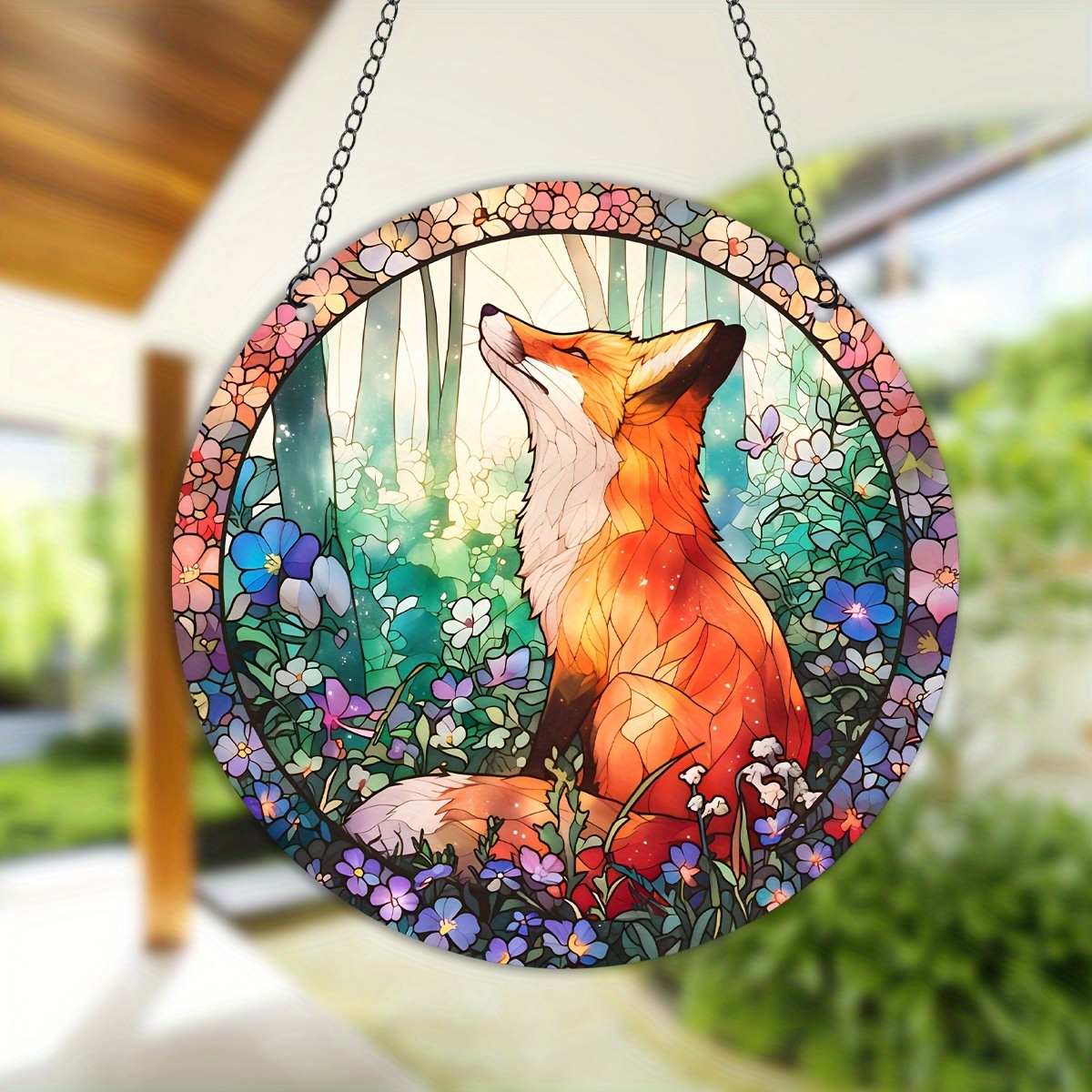 

1pc, Fox Printed Acrylic Hanging Sign, Suncatcher, Stained Window Hanging Decor, Round Sign, Wreath Sign, Window Decor Porch Decor Wall Decor, 5.9in/15cm