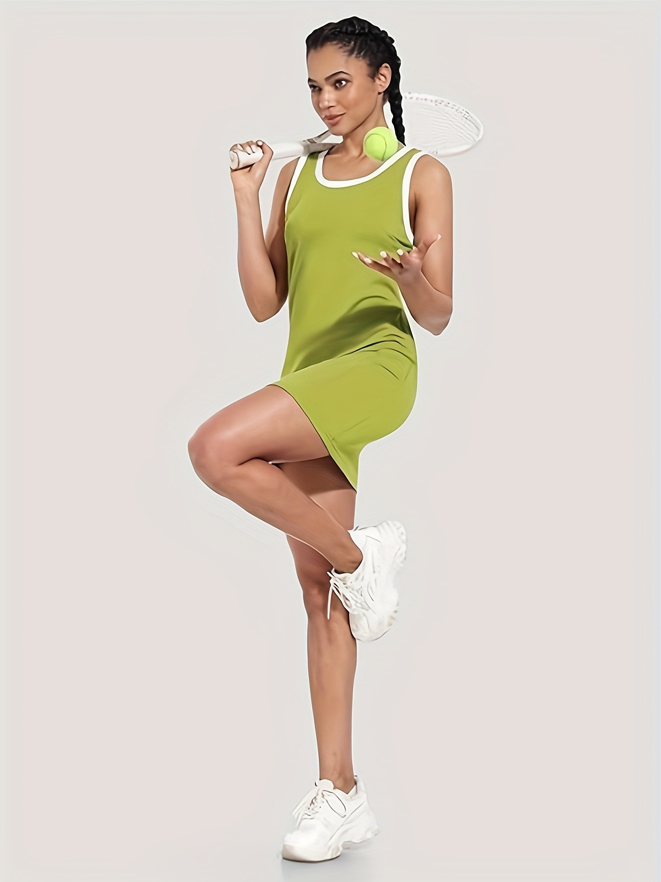 womens sporty shoulder sleeveless tennis dress vibrant lime Temu