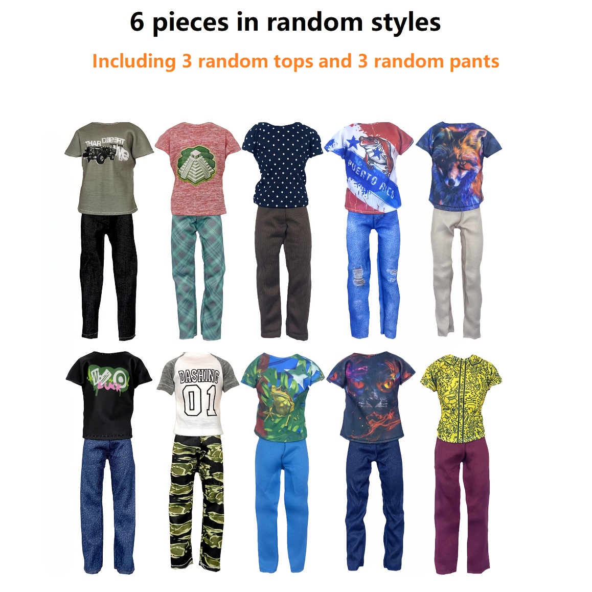 Image of Gift For Her/him 6pcs Random Style, Multi-item Party Gift Bag, Suitable For 30cm/11.81in Male Dolls, Includes 3 Tops And 3 Pants, Christmas Party Gift