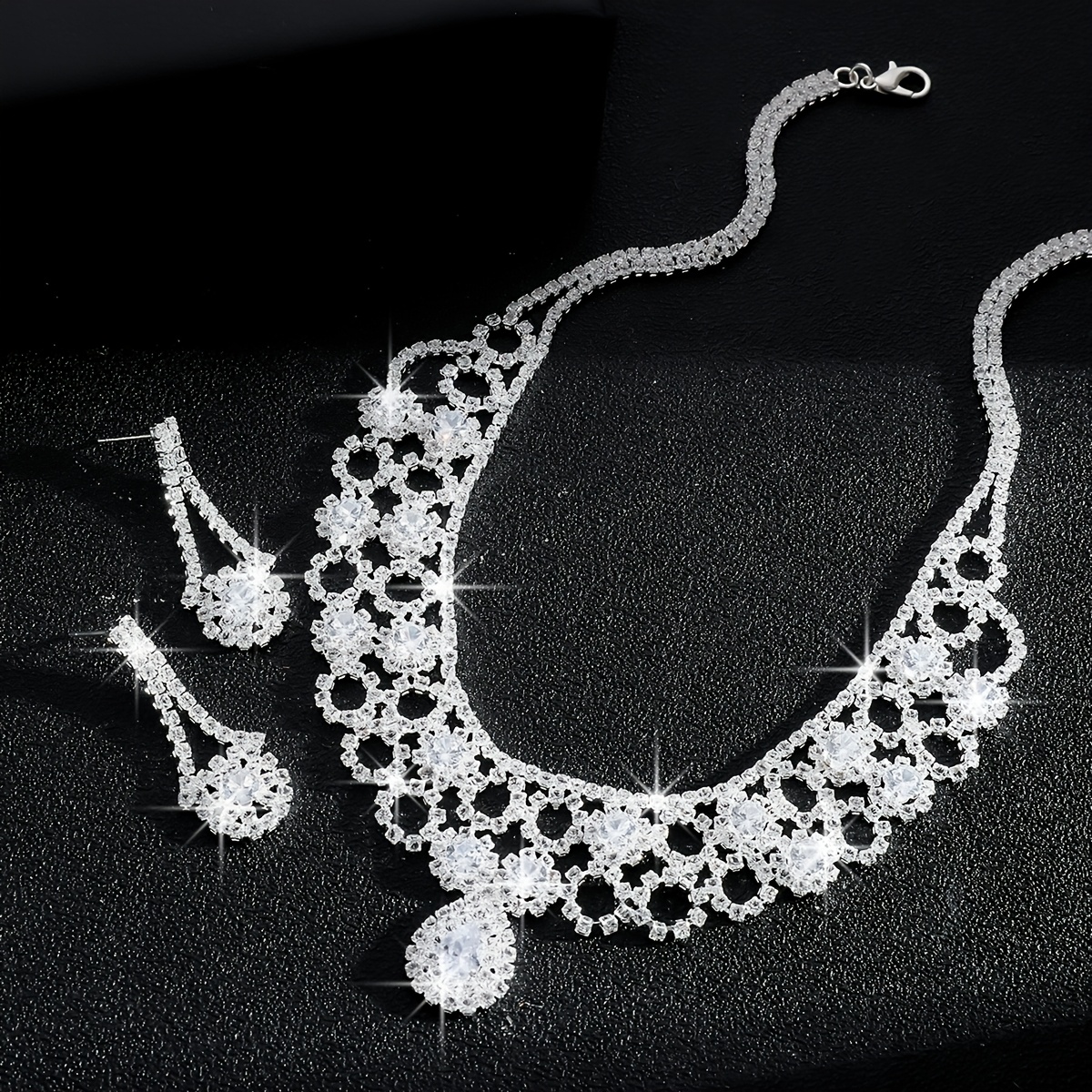 Double Layer Necklace & Earrings Set with Rhinestone Sunflowers