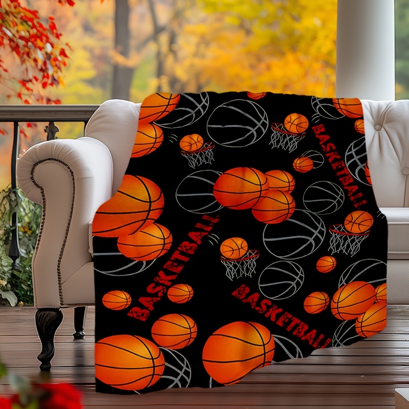 

1pc Basketball Flannel Blanket For All Season, Cozy Warm Soft Blanket For Travelling