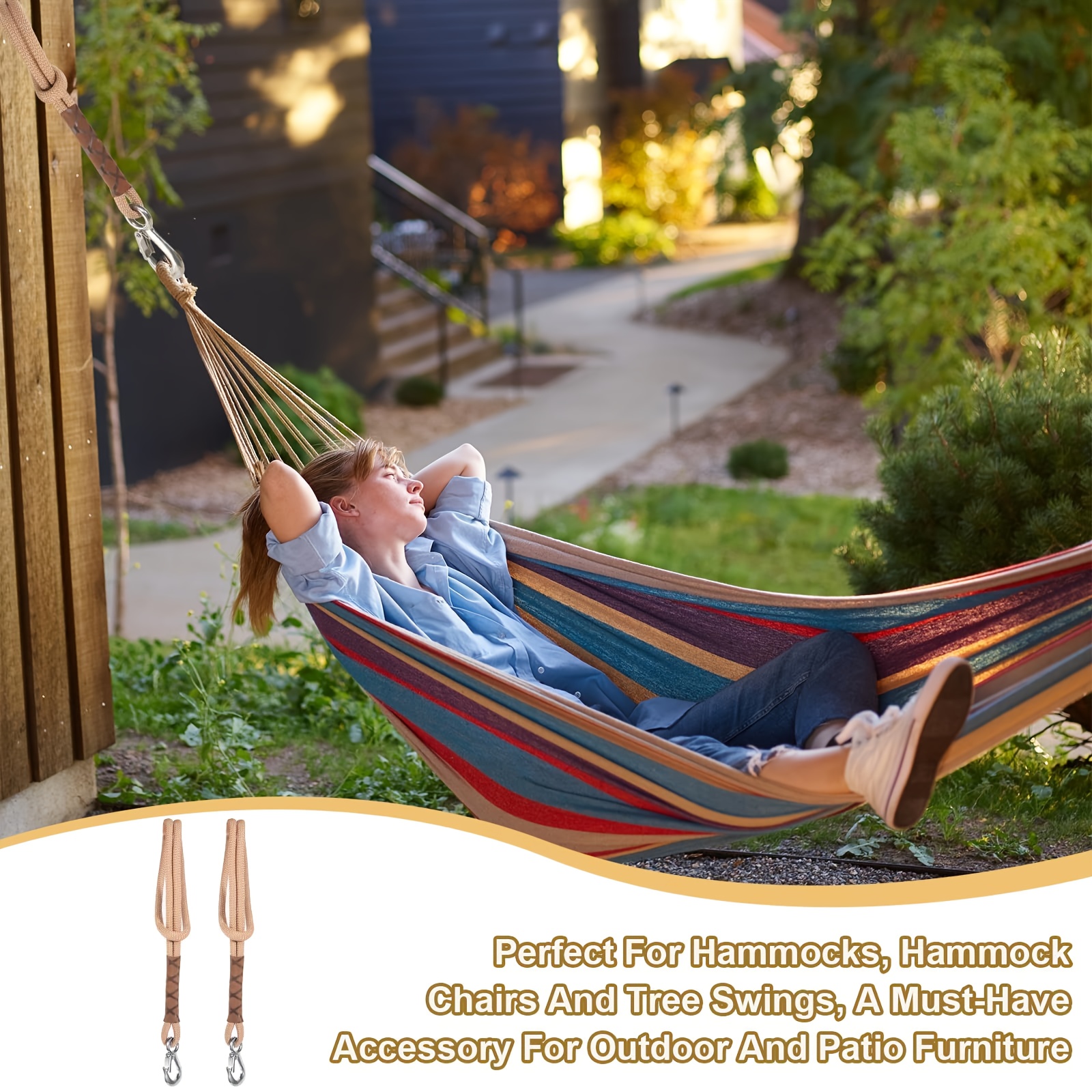 2pcs 23.62inch Hammock Hanging Ropes with Locking Carabiners, for Hanging Installation, Hammock Swing Hanging Ropes, Adjustable Ropes, Suitable for Swings and Hammocks