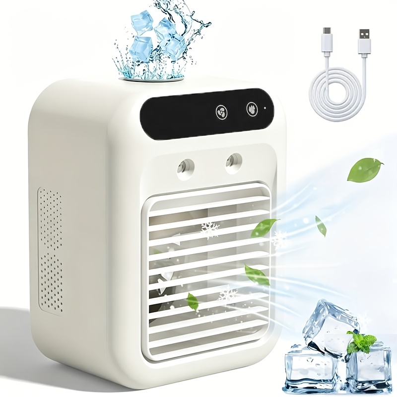 Mini Ventilateur Climatiseur - Humidificateur de Bureau Portable Rechargeable USB avec Batterie au Lithium, Chargement USB, Idéal pour la Maison, le Bureau ou le Dortoir, Ventilateur de Refroidissemen