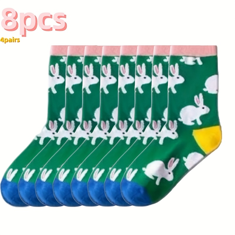 8pcs 4pairs Mid-calf Rabbit Fashion Trendy Unisex Floor Socks Color Block Socks For Holiday Party