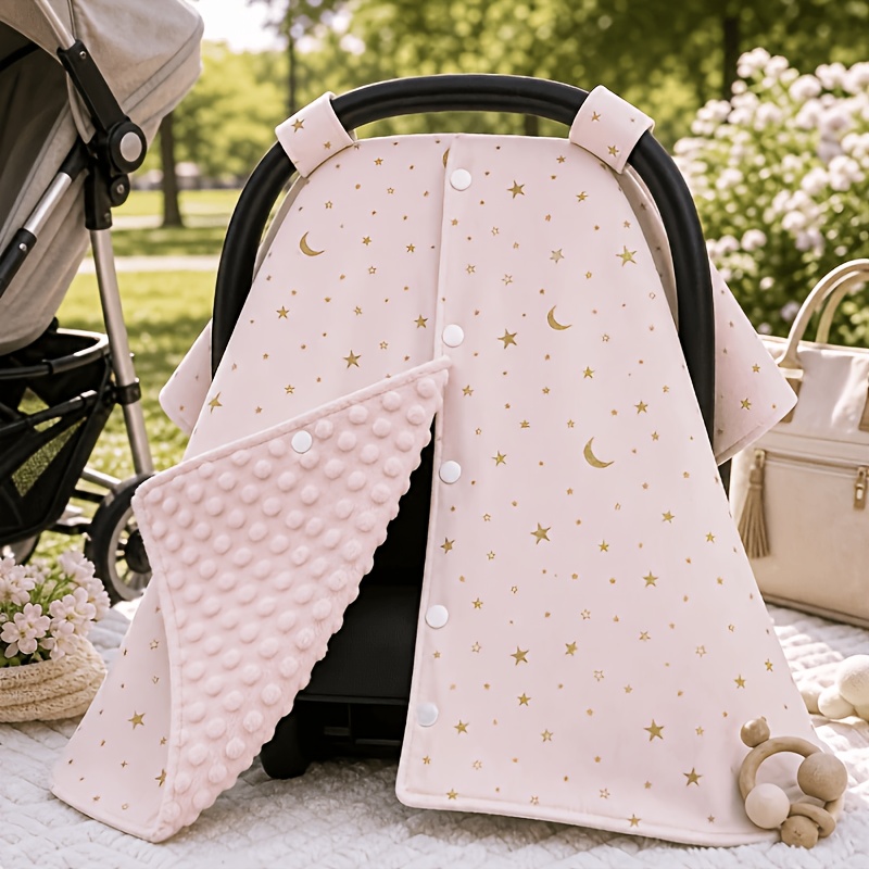 TEMU Child Car Seat Bassinet Sunshade, Stroller Sun Blanket With Cute Animal Print, Features Hook-and-loop Fasteners And Button Design For Easy