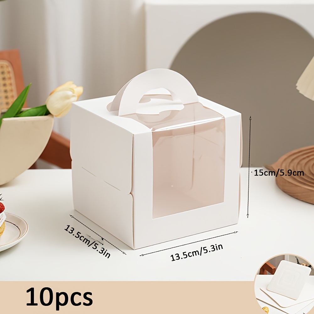 E-shop 10 Stück Weiße Kuchenboxen mit Kuchenböden & Griffen, geeignet für 3/4/5/7 Zoll Kuchen für Bäckerei, Geburtstagsparty, Hochzeit, Backdisplay