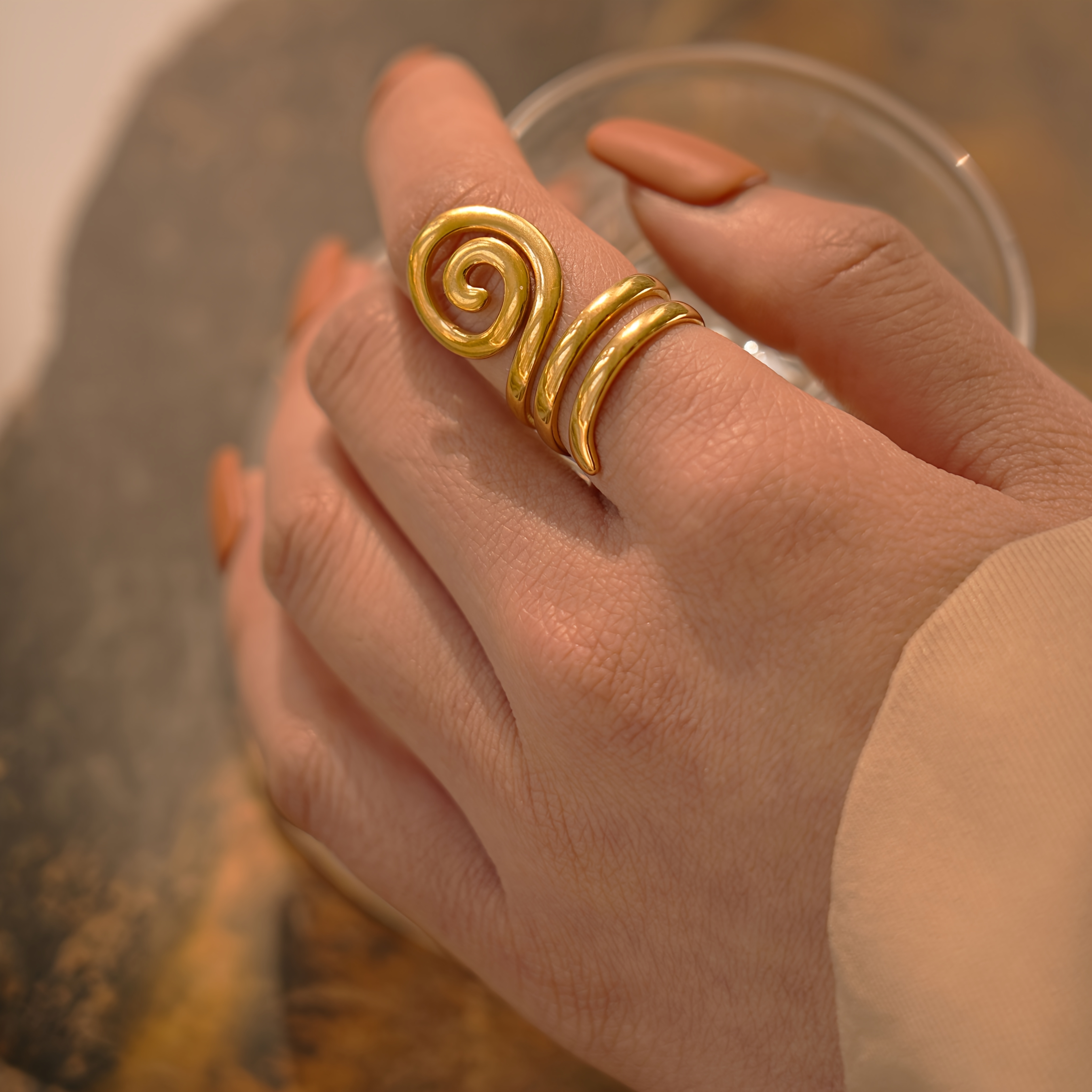 Women's Golden Retro-Style Adjustable Spiral Stainless Steel Ring
