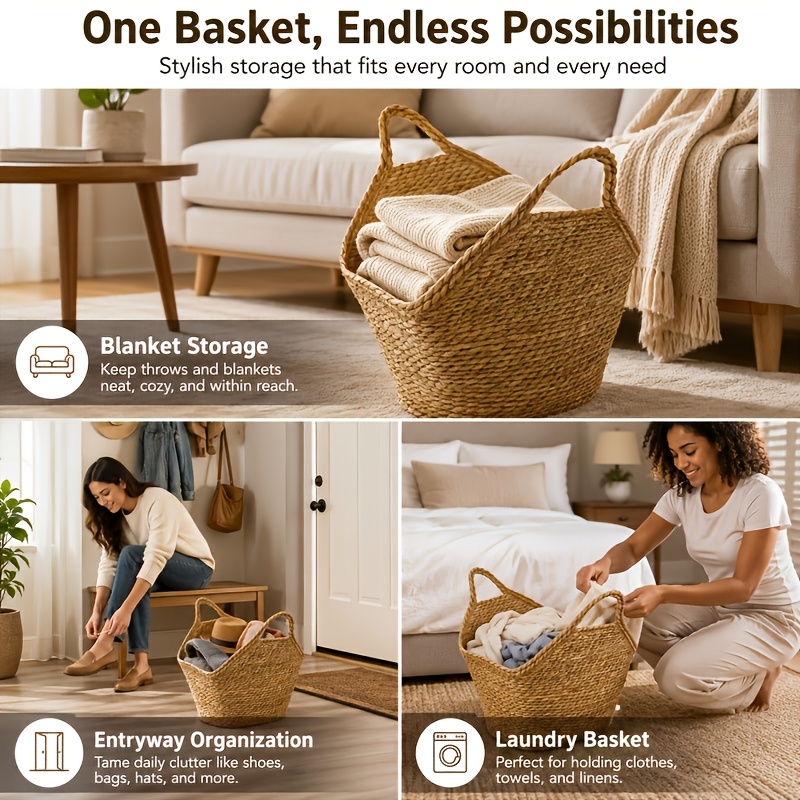 Weaving Storage Basket, Versatile Organizer for Laundry and Household Essentials, Household Miscellaneous Basket, Shelf Basket, Storage Basket, Suitable for 10 Scenarios Such as Living Room, Bedroom, Etc, Shelf Baskets