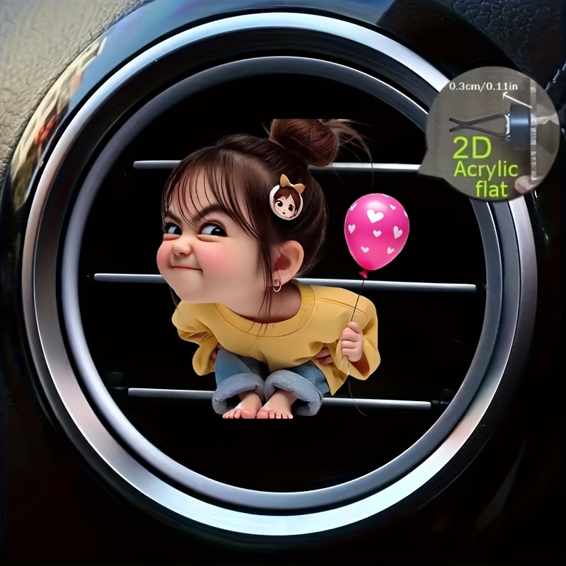 TEMU 2d Flat, 1pc, Little Girl Pattern Car Air Outlet Clip Decoration, No Fragrance, Comes With Odorless Sponge Sheet, You Can Add Your Fragrance