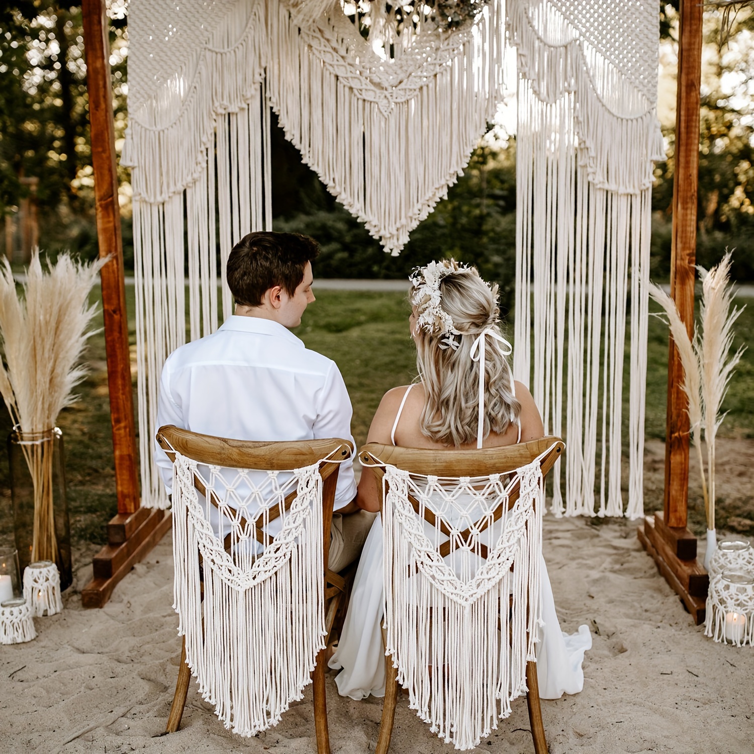 

Bohemian Hand-woven Cotton Macrame Chair Tapestry - Perfect For Wedding Decor, Versatile Indoor/outdoor Use