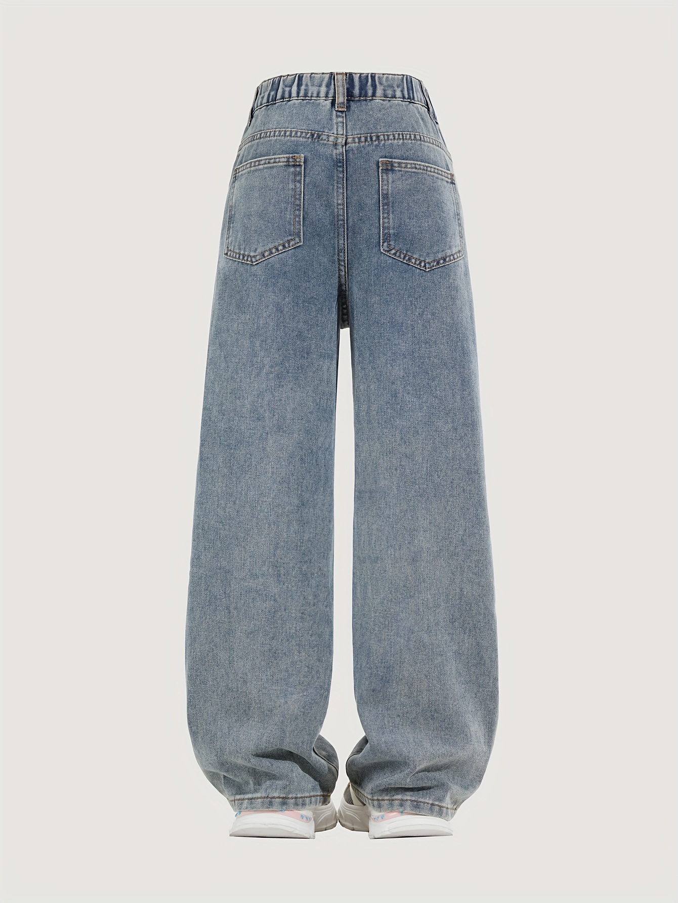 light blue print straight leg jeans elastic - Temu Canada