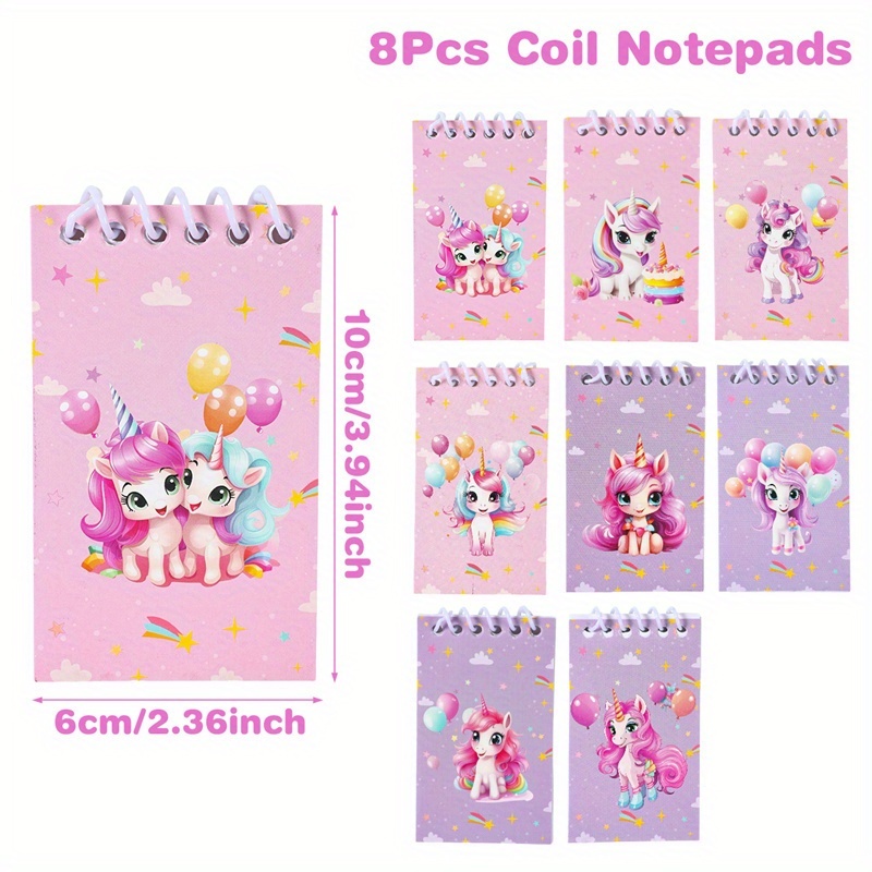 8pcs, Unicorn Mini Coil Book Notebook, Cartoon Balloons And Unicorn Theme Spiral Notepad Coil Notebook - , Notes And Creative , Unicorn Birthday And Shower Gifts