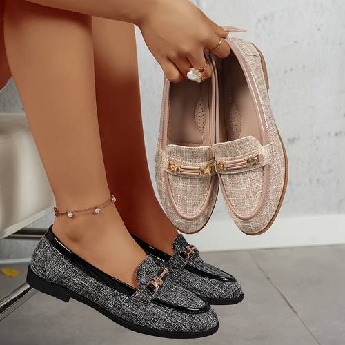 wide size button decoration hand sewn single piece slip on round toe comfortable versatile womens low heeled loafers women shoes