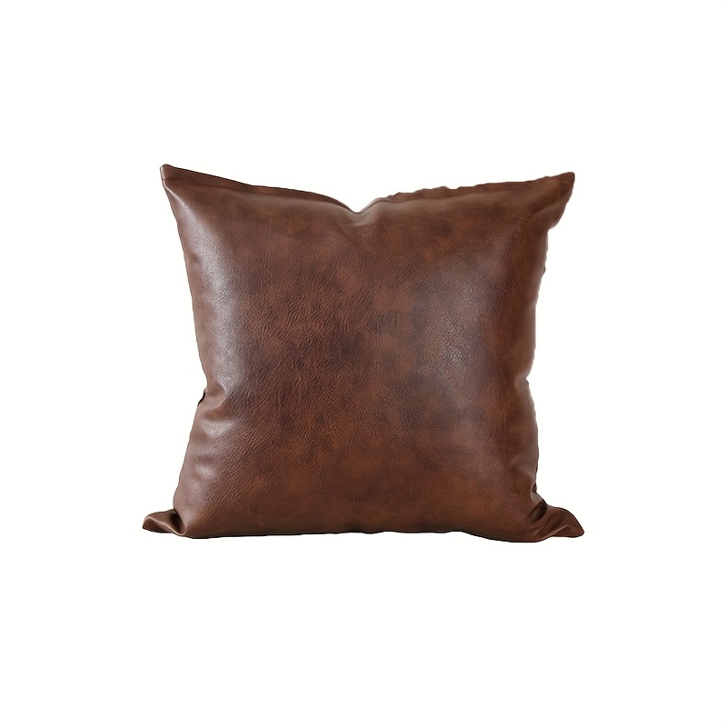 Image of 1pc Dark Brown Thickened Zipper Style Faux Leather Throw Pillow Covers Outdoor Solid Decorative Pillow Covers For Room Couch Living Bedroom Bed Sofa