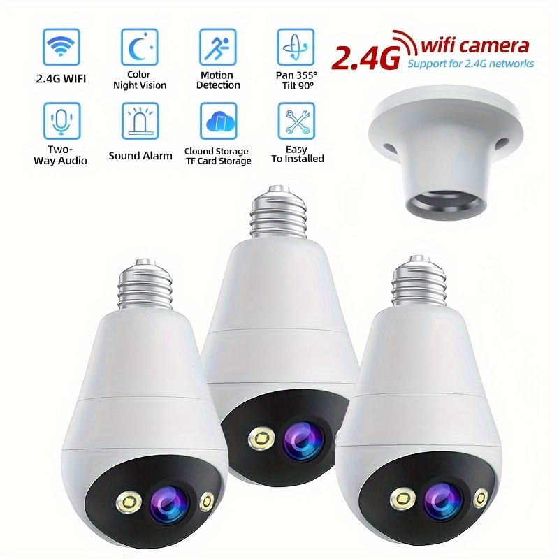 

3mp Panoramic Ptz Rotating Bulb Wireless Security Camera With Motion Detection, Full.color Night Vision And Two-way Voice Call Sound And Light Warning Voice Warning