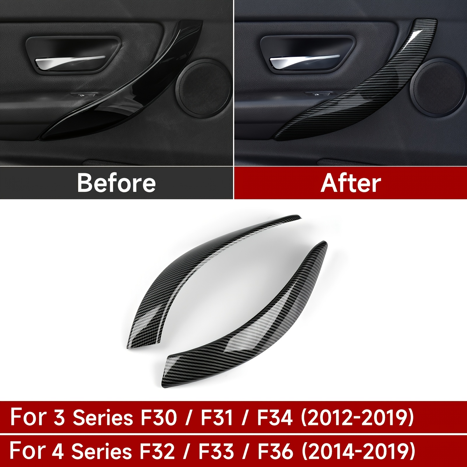 Image of 2pcs Car Interior Door Handles Sticker Carbon Abs Trim For F30 F31 F34 3gt F32 F33 F36 3 Additions