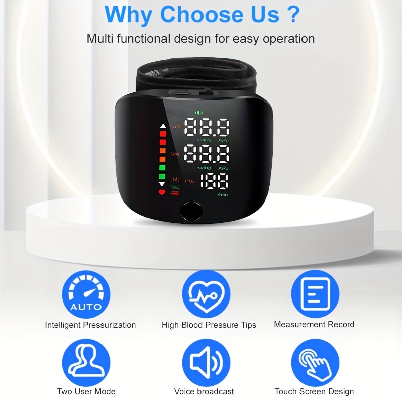 Wrist Electronic Blood Pressure Monitor with LCD Display, Memory, Charging, and Language Playback, Multiple Models Available