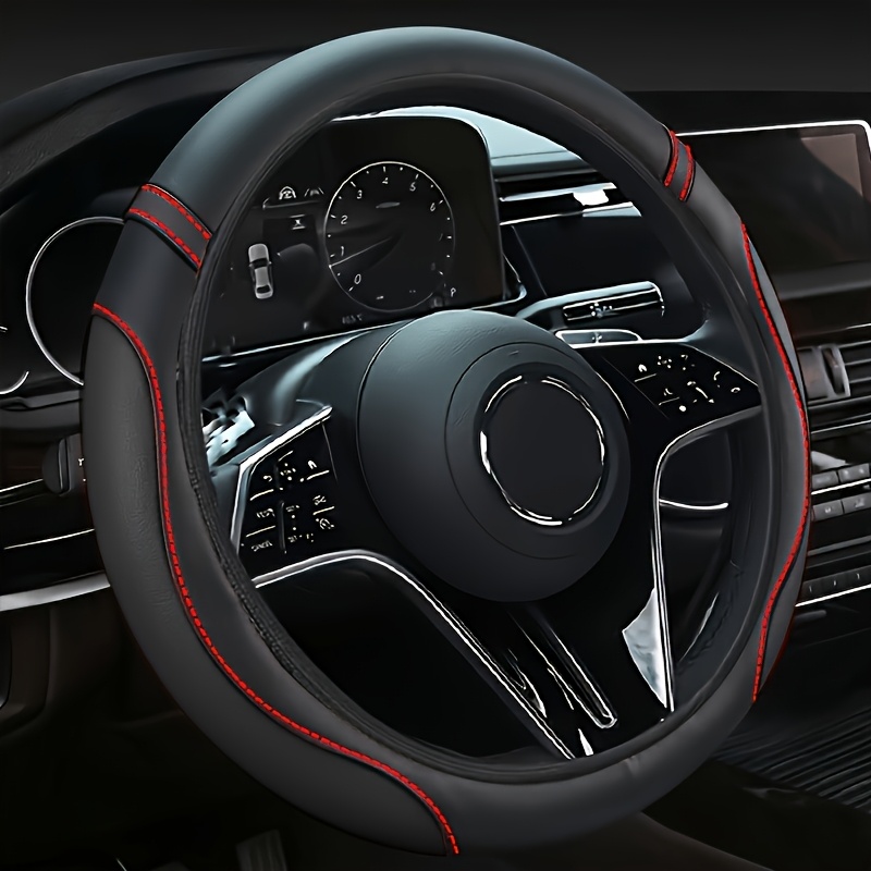 TEMU Ingelijste autostuurhoes, PU-leer, rekbare stijl zonder binnenring, geschikt voor diverse automodellen, auto-interieuraccessoire