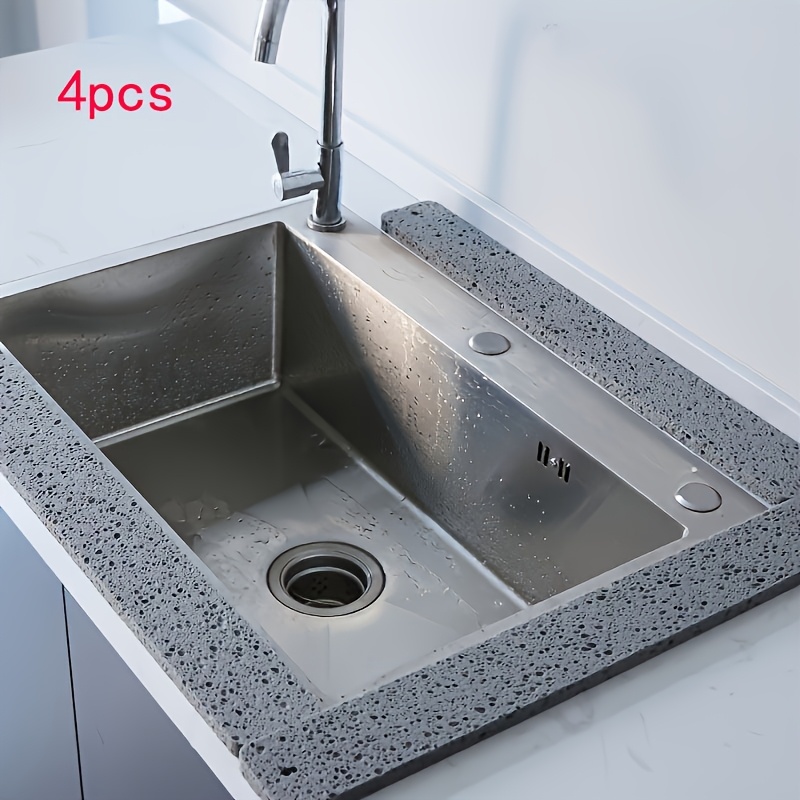 TEMU 4pcs Set High-quality Wood Kitchen Sink Absorbent Mat - Highly Absorbent, Water-repellent Isolation Mat