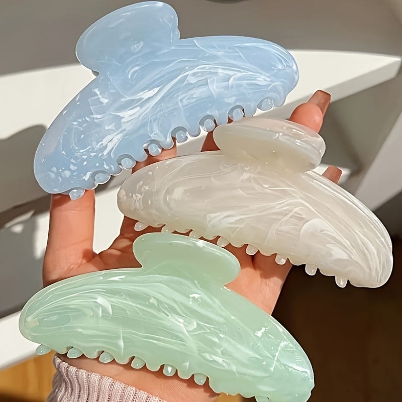 Image of 4pcs Set Of Hair Clips, Grab Clips, Random Acrylic Marble Cloud Texture Back Of Shark Clip Headwear, Ladies' Versatile Hair Clips And Hair Additions