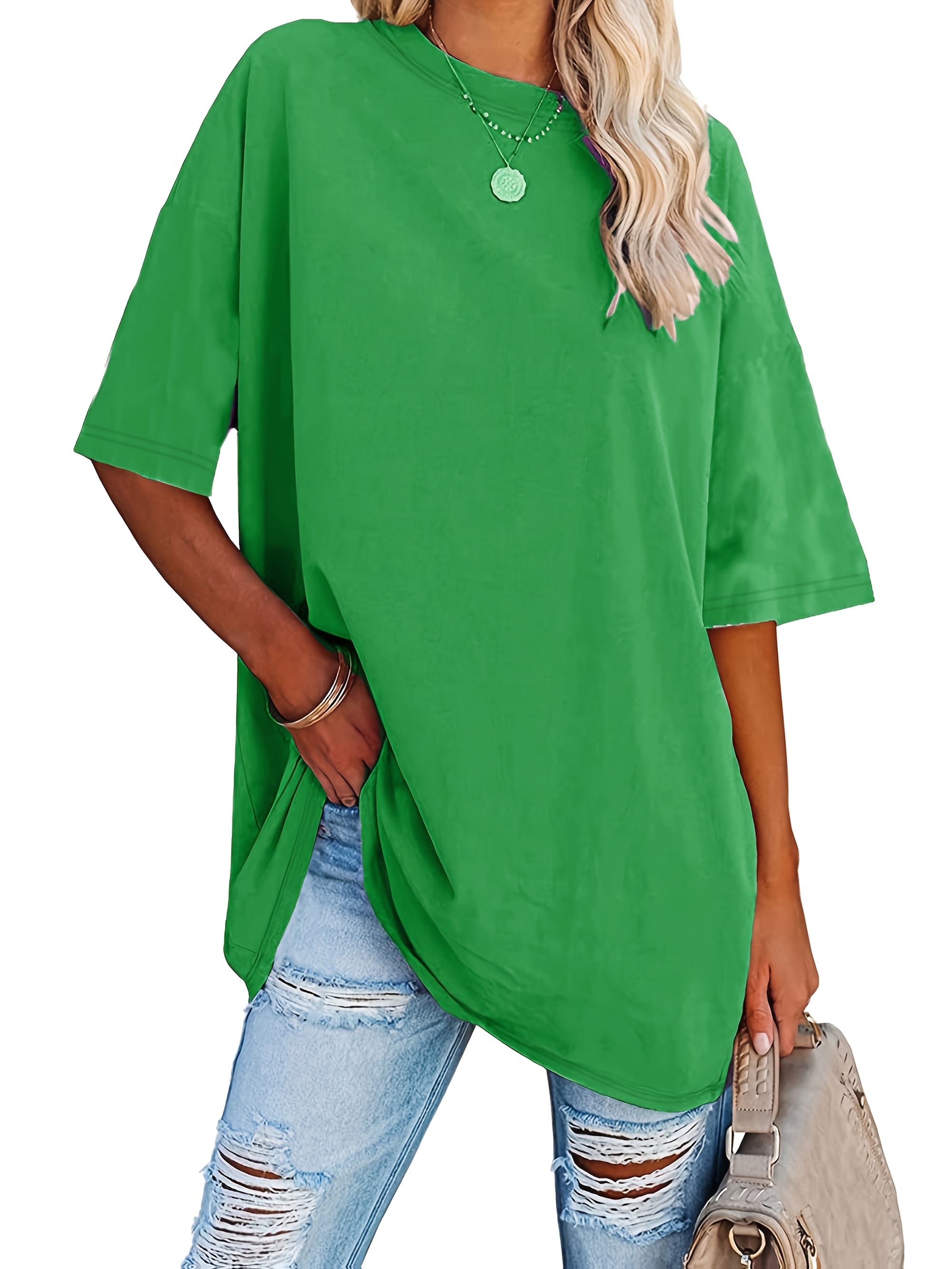 Plus Size Solid Simple T-Shirt, Casual Crew Neck Short Sleeve T-Shirt, Women's Plus Size?Clothing