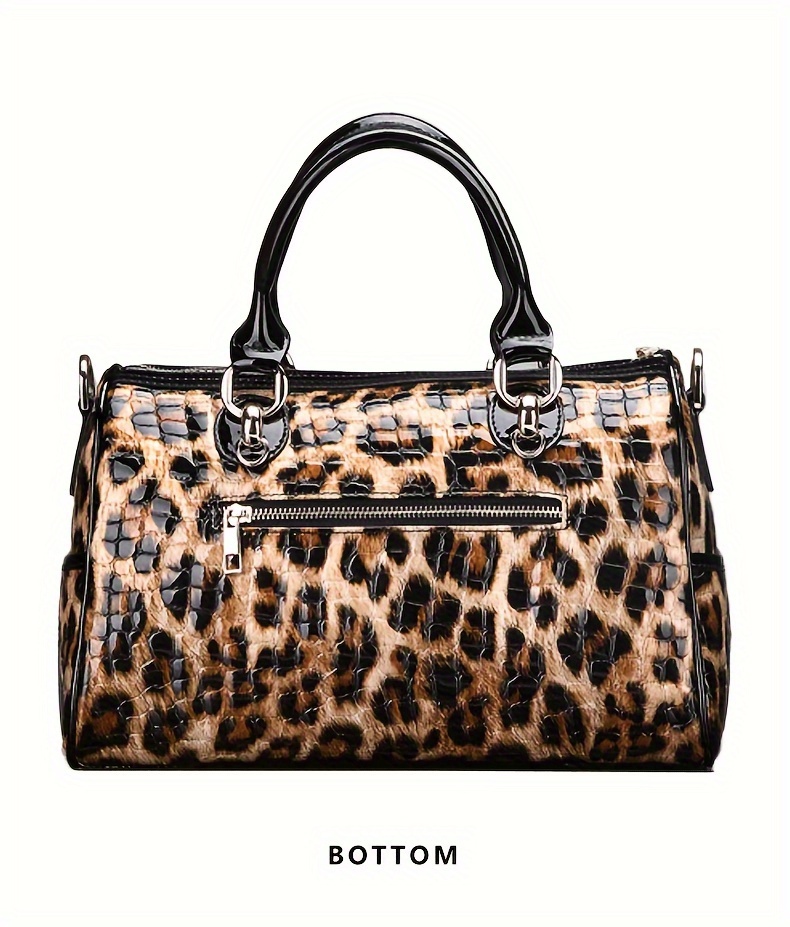 luxury genuine faux leather womens handbag spacious stylish with adjustable strap animal print design zip closure details 12