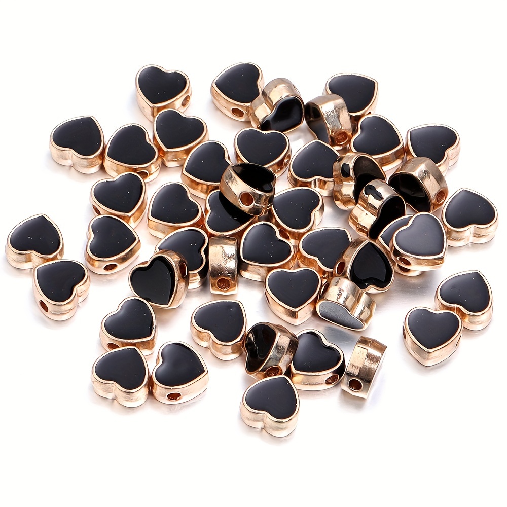 10pcs/pack Colorful Alloy Oil Double-sided Love Heart Spacer Beads, Mobile Phone Chain, Bracelet And Other Jewelry Making Additions