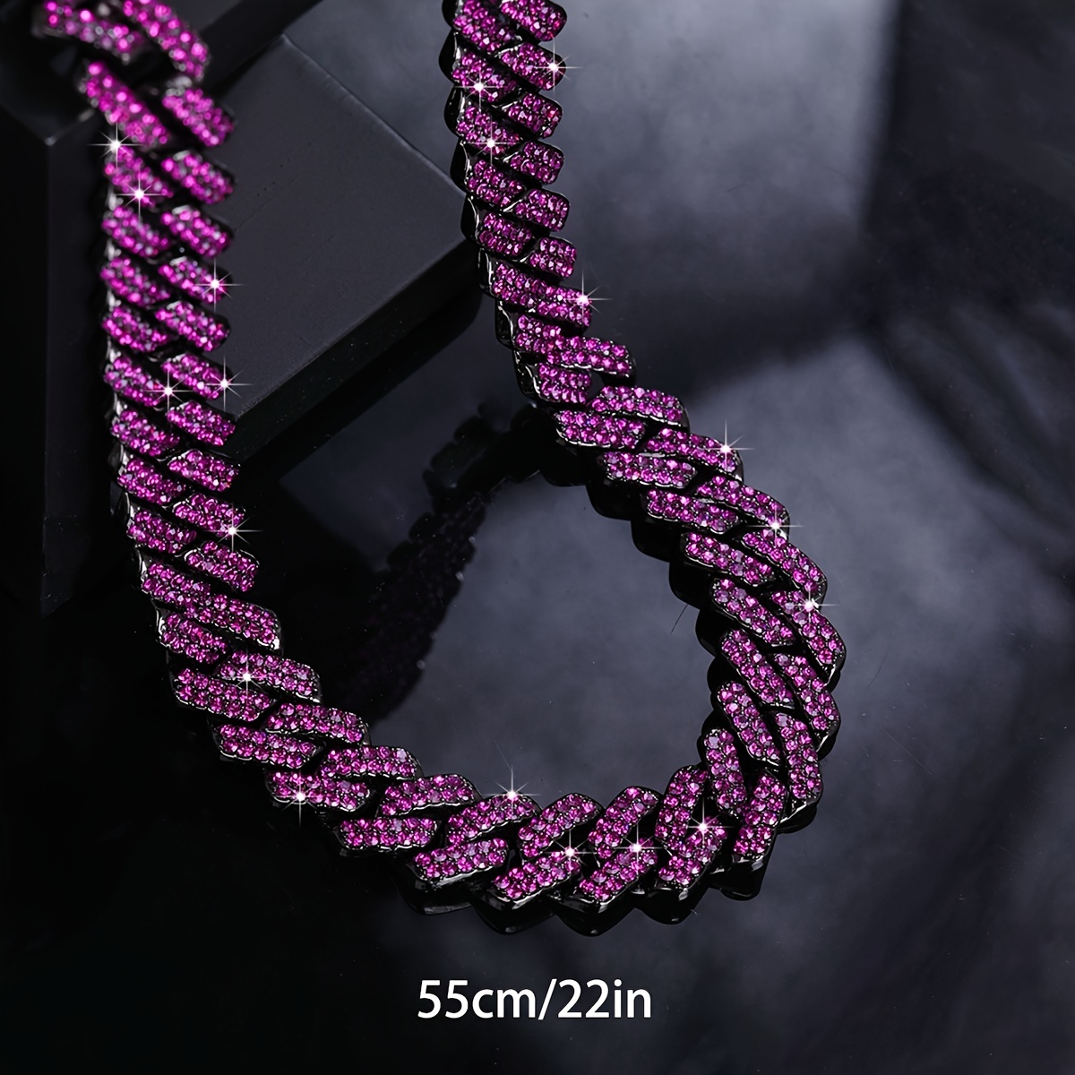 Iced Out Rhinestone Cuban Chain Necklace for Men