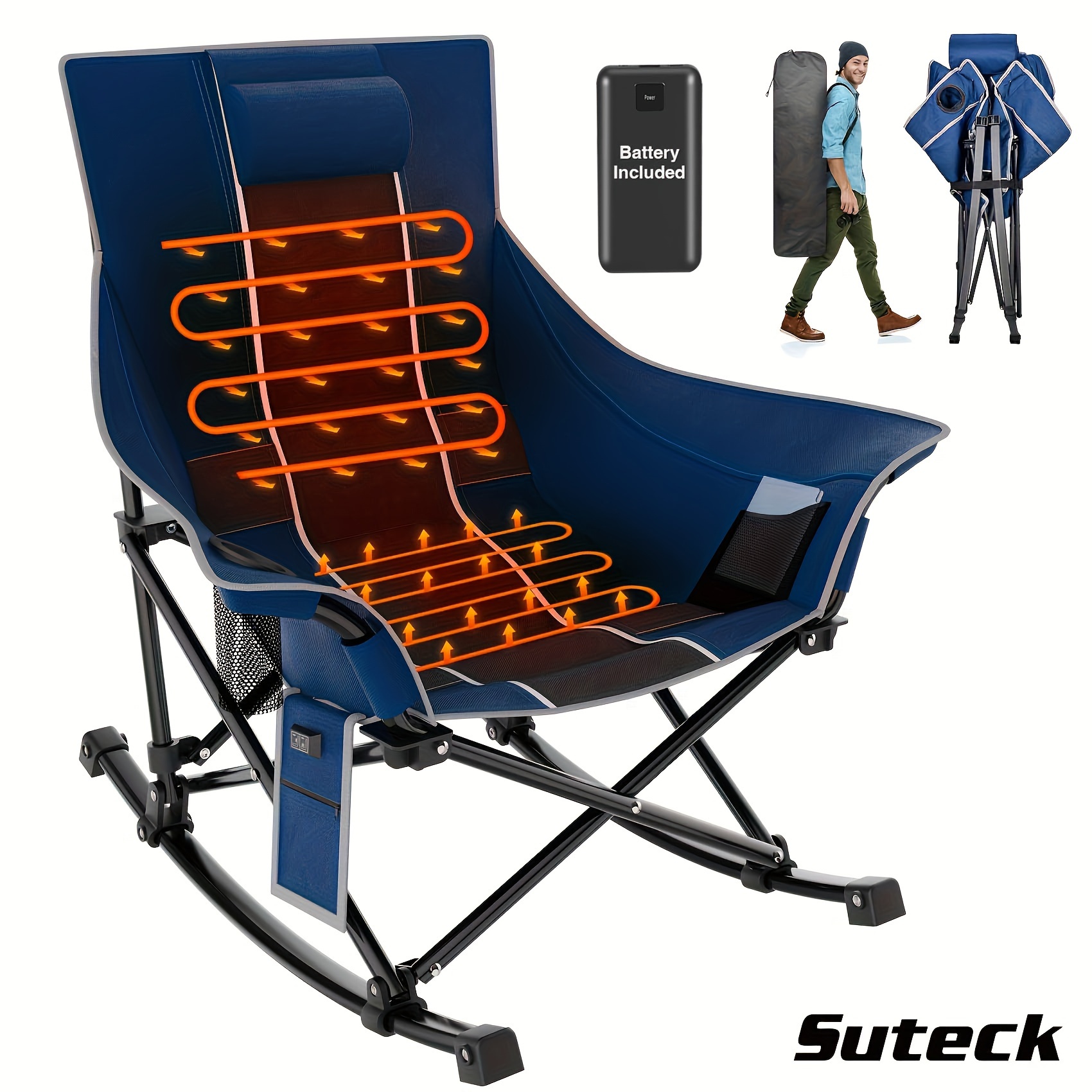 

Oversized Camping Chair, Xl With 3 Heat Levels For Back And Seat, Portable Folding Chairs Outdoor Sports W/10, 000mah Power Bank For Patio Lawn Picnic Travel