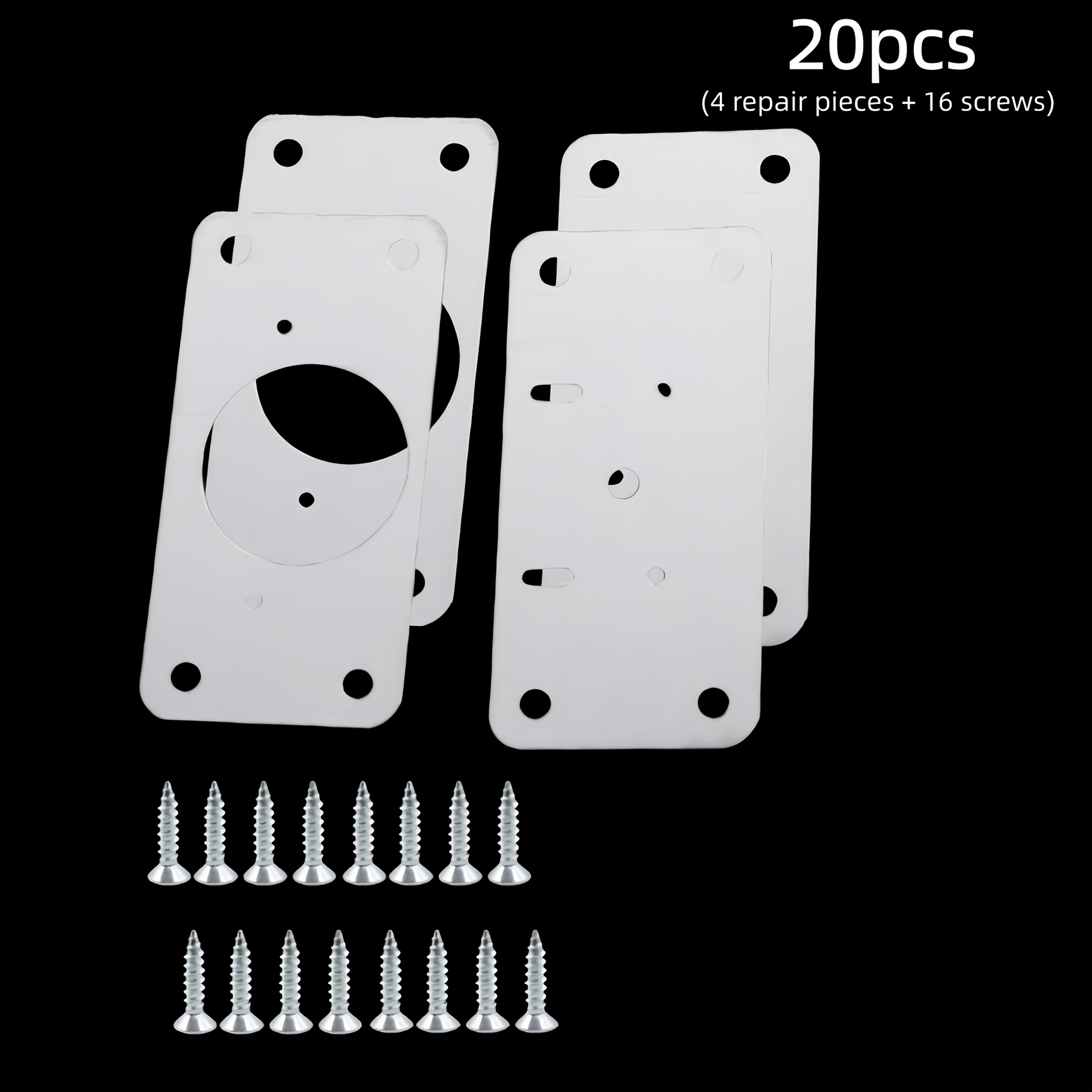 E-shop 20-teiliges Edelstahl-Scharnier-Reparaturset, inklusive 4 Scharnier-Reparaturplatten + 16 Schrauben. Geeignet für Küchen-/Möbel-/Kastenmontage,