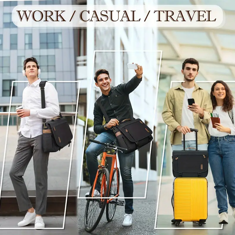 messenger bag for men 3 inch laptop bag canvas computer shoulder bag office work briefcase large casual satchel bags for men bookbag for college black details 4